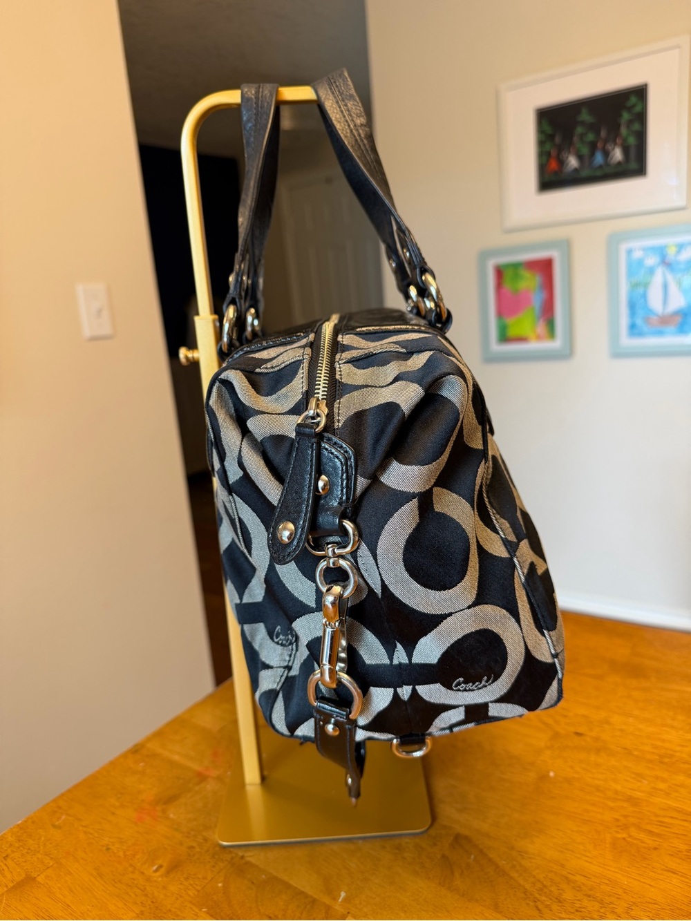 Coach Optic Signature Canvas Satchel Silver Hardware Leather Accents 14294 - Picture 5 of 8